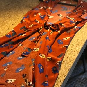 Free People Long Printed Vest in Red/Burnt Orange